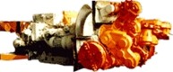 A cutting machine with orange rotary cutting heads at its front.